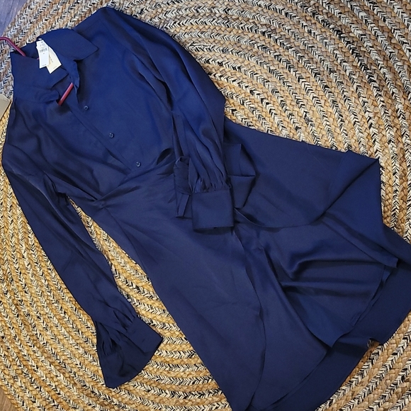 Banana Republic Twist-Front Satin Shirtdress Navy - Picture 1 of 6